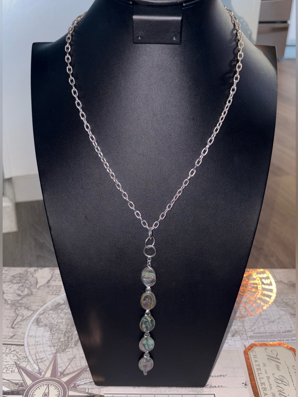 Vintage Crown Trifari Abalone Style Drop Necklace